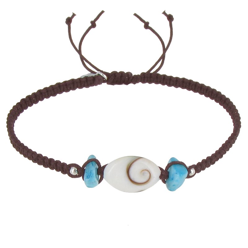 Bracelet Lien Tréssé Pavés de Larimar et Oeil de Ste Lucie - Marron foncé