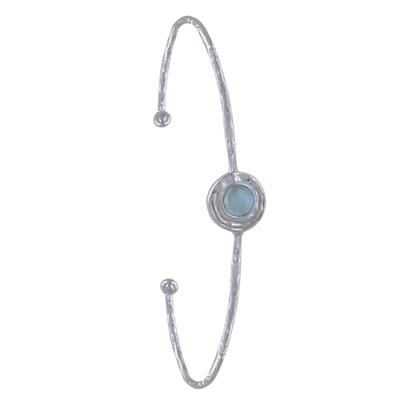 Bracelet Argent 925 Jonc Médaille Ronde et Demi Perle de Larimar