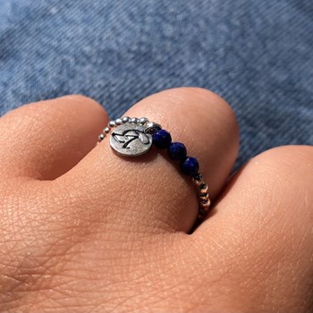 Bague Argent 925 Elastique Bille et Trois Perles de Lapis Lazuli Facettée