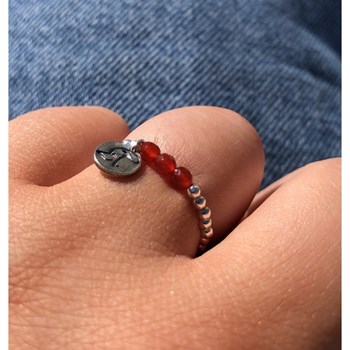 Bague Argent 925 Elastique Bille et Trois Perles de Cornaline Facettée