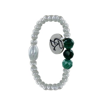Bague Argent 925 Elastique Bille et Trois Perles de Malachite Facettée