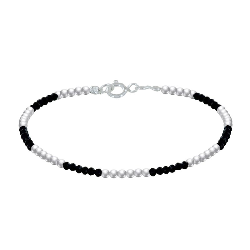 Bracelet Argent 925 Perles et Onyx Noir Facetté M1
