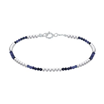 Bracelet Perles Argent 925 et Perles de Lapis Lazuli Facetté M1