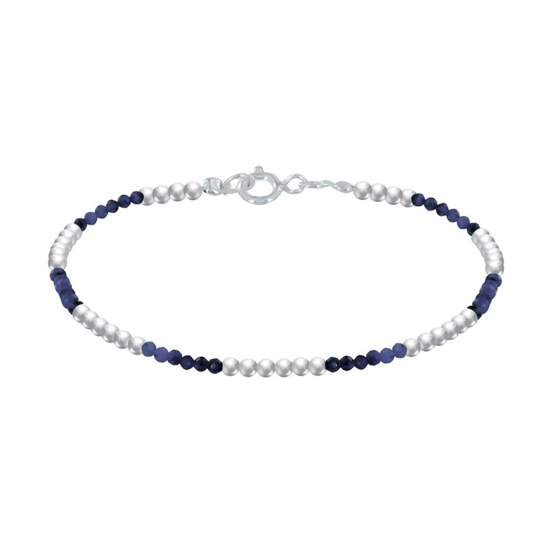 Bracelet Perles Argent 925 et Perles de Lapis Lazuli Facetté M1
