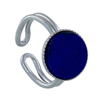 Bague Argent 925 Rond Dentelé de Lapis Lazuli