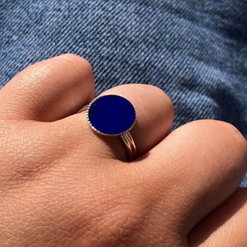 Bague Argent 925 Rond Dentelé de Lapis Lazuli
