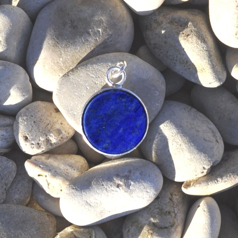 Pendentif Argent 925 Rond Lisse de Lapis Lazuli - vue 3