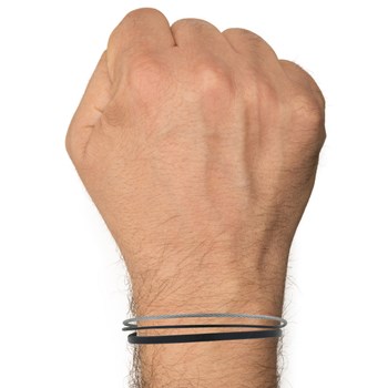 Bracelet Homme Cuir Simple et Câble Acier Inoxydable - Noir