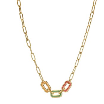 Necklace Multi-colored links gold-plated steel