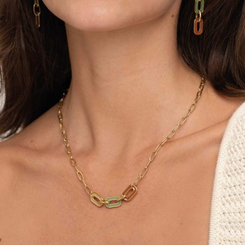 Necklace Multi-colored links gold-plated steel