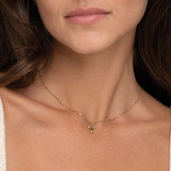 Necklace Cross multicolored zircons gold-plated steel
