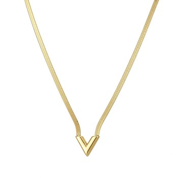 Necklace V Maille plate acier doré gold