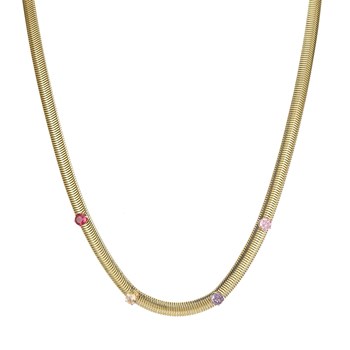 Ketting van plat gaas met gekleurde zirkonia's