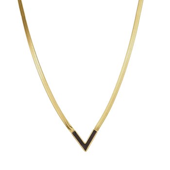 Zwarte V-halsband met plat gaas