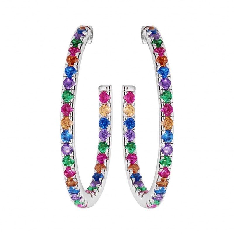 Boucles d'oreilles femme créoles - Argent et oxydes multicolores