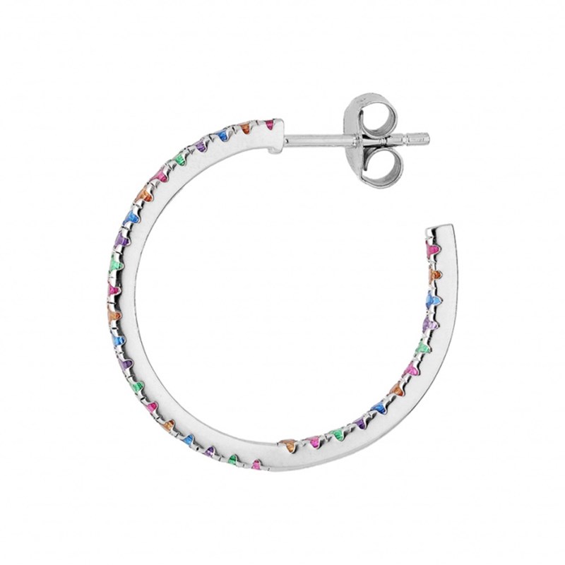 Boucles d'oreilles femme créoles - Argent et oxydes multicolores - vue 2