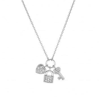 Collier femme pampilles Cadenas, coeur et clefs - Argent