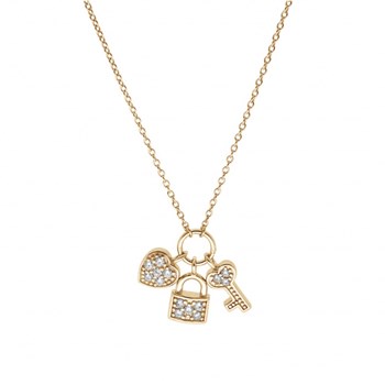 Woman's necklace with padlock, heart and keys - Gold-plated