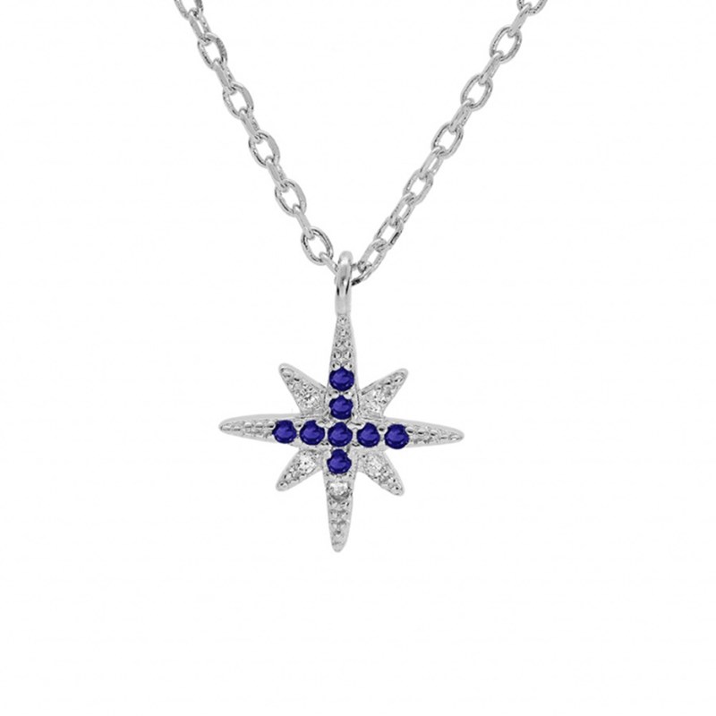 Collier femme étoile polaire - Argent et oxydes bleu