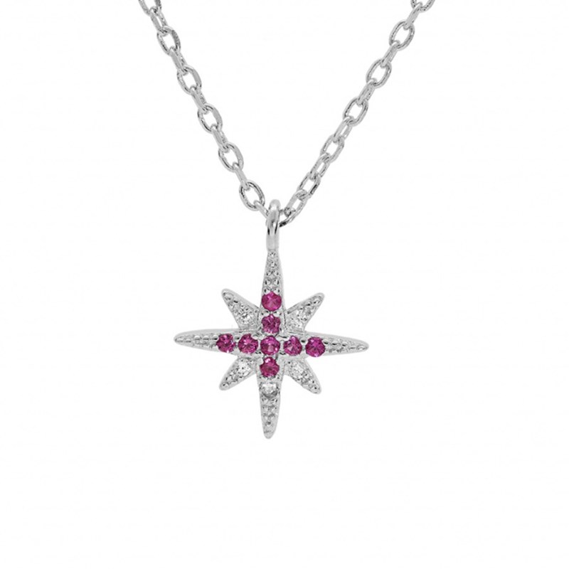 Collier femme étoile polaire - Argent et oxydes rose