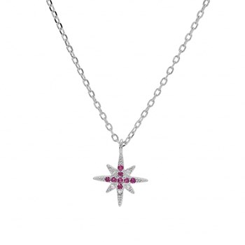 Collier femme étoile polaire - Argent et oxydes rose