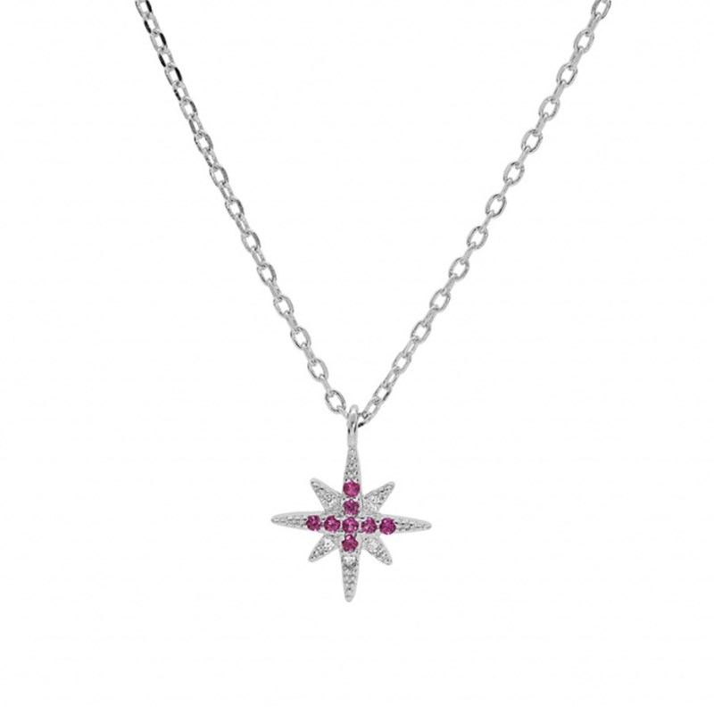 Collier femme étoile polaire - Argent et oxydes rose - vue 2