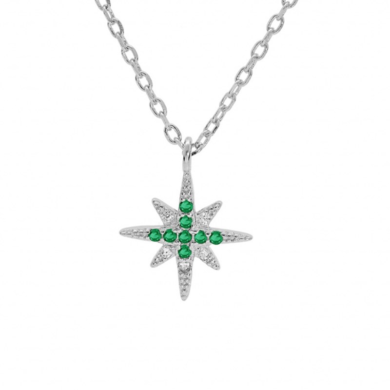 Collier femme étoile polaire - Argent et oxydes vert