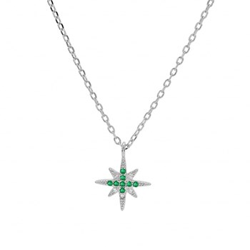 Collier femme étoile polaire - Argent et oxydes vert