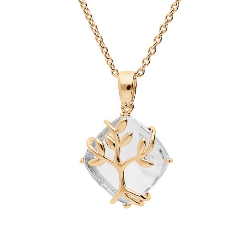 Collier femme arbre de vie et oxyde blanc - Plaqué or