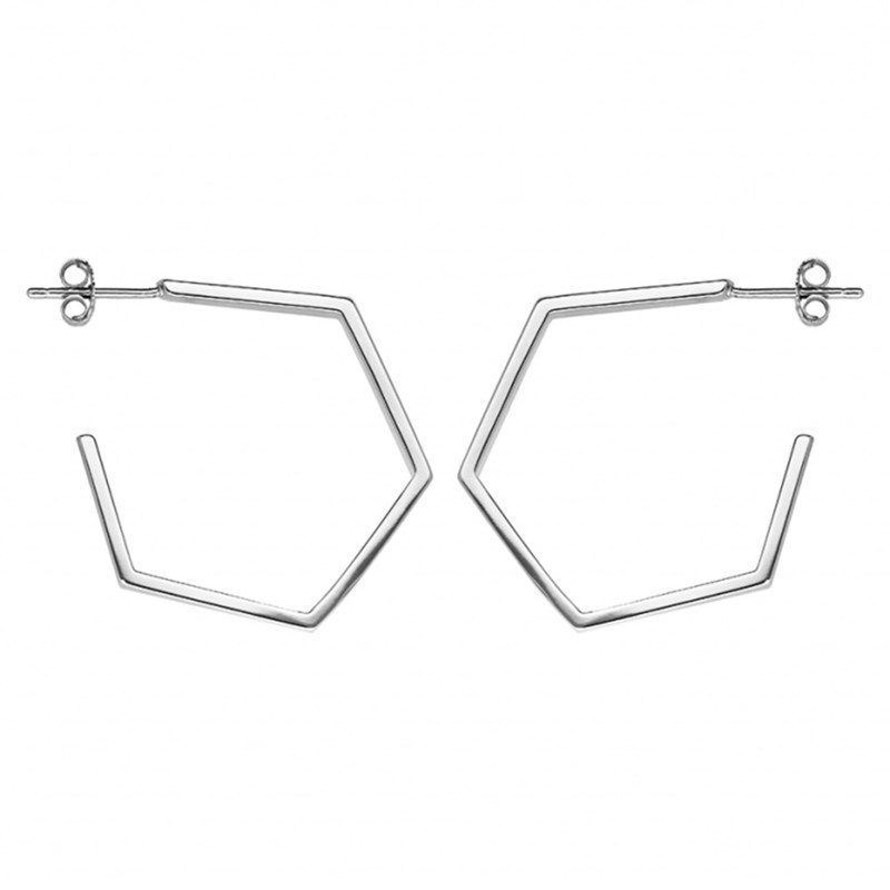 Boucles d'oreilles Créoles femme Forme hexagonal Argent - Grand modele