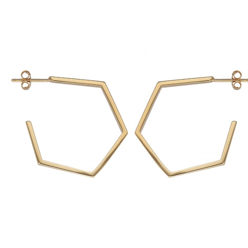 Boucles d'oreilles Créoles femme Forme hexagonal Plaqué or - Grand modele