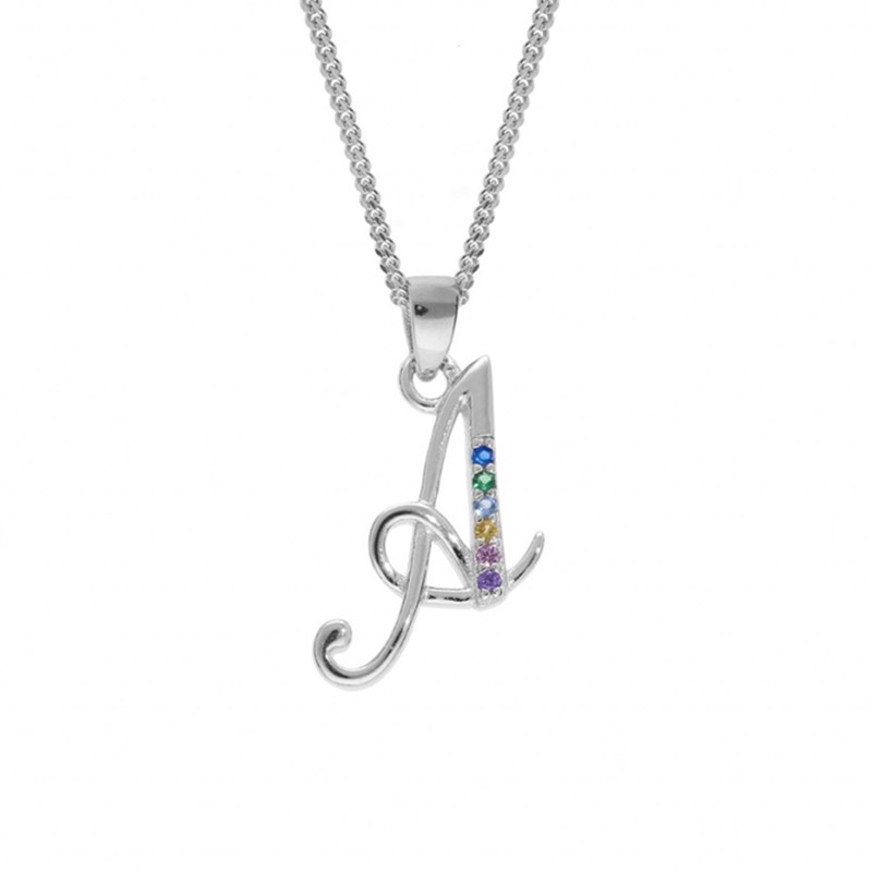 Collier femme Initiale lettre A - Argent et oxydes multicolores