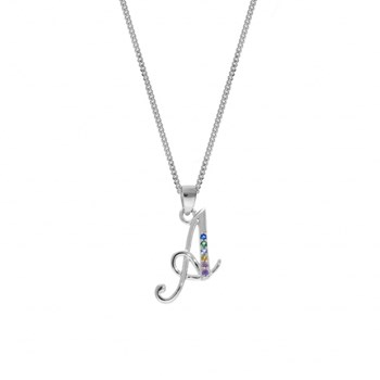 Collier femme Initiale lettre A - Argent et oxydes multicolores