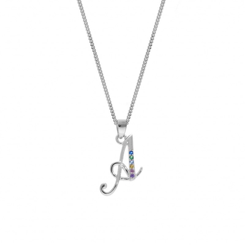 Collier femme Initiale lettre A - Argent et oxydes multicolores - vue 2