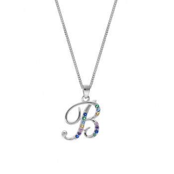 Collier femme Initiale lettre B et oxydes multicolores - Argent