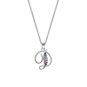 Collier femme Initiale lettre D - Argent et oxydes multicolores
