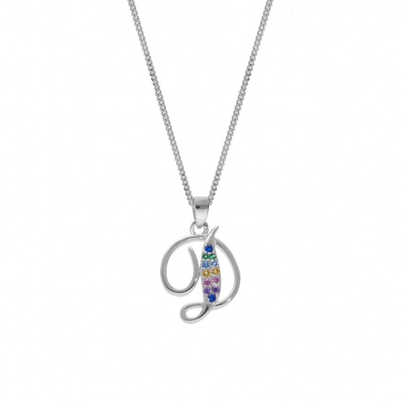 Collier femme Initiale lettre D - Argent et oxydes multicolores - vue 2