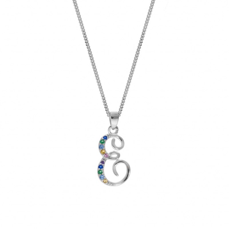 Collier femme Initiale lettre E - Argent et oxydes multicolores - vue 2