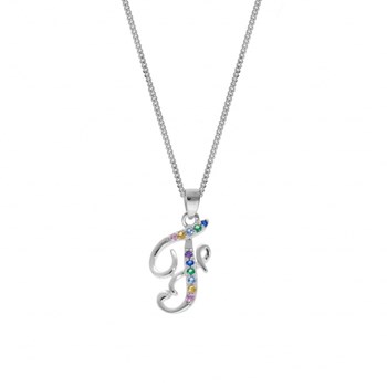 Collier femme Initiale lettre F - Argent et oxydes multicolores