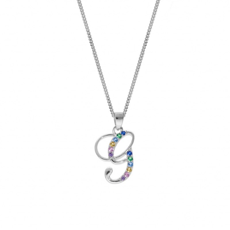 Collier femme Initiale lettre G - Argent et oxydes multicolores