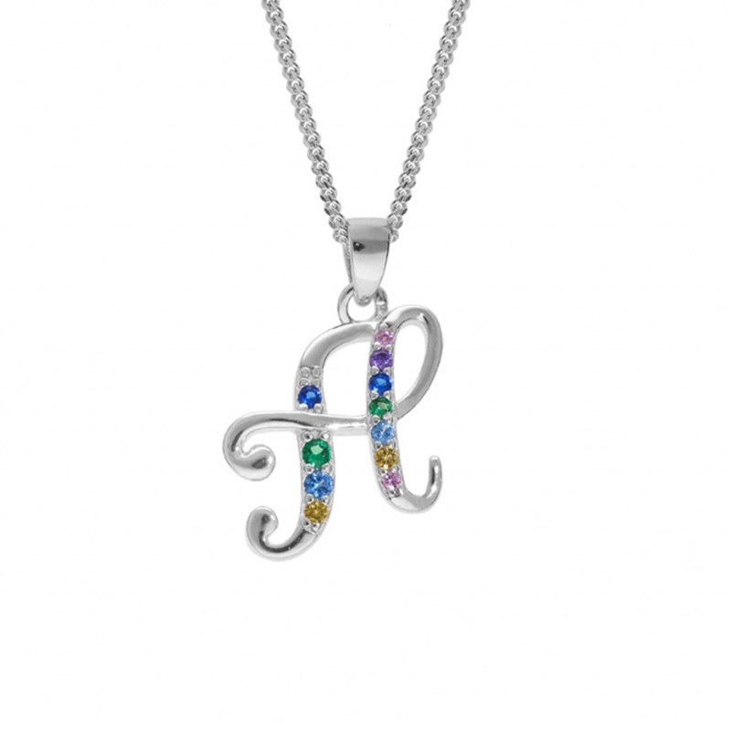 Collier femme Initiale lettre H - Argent et oxydes multicolores