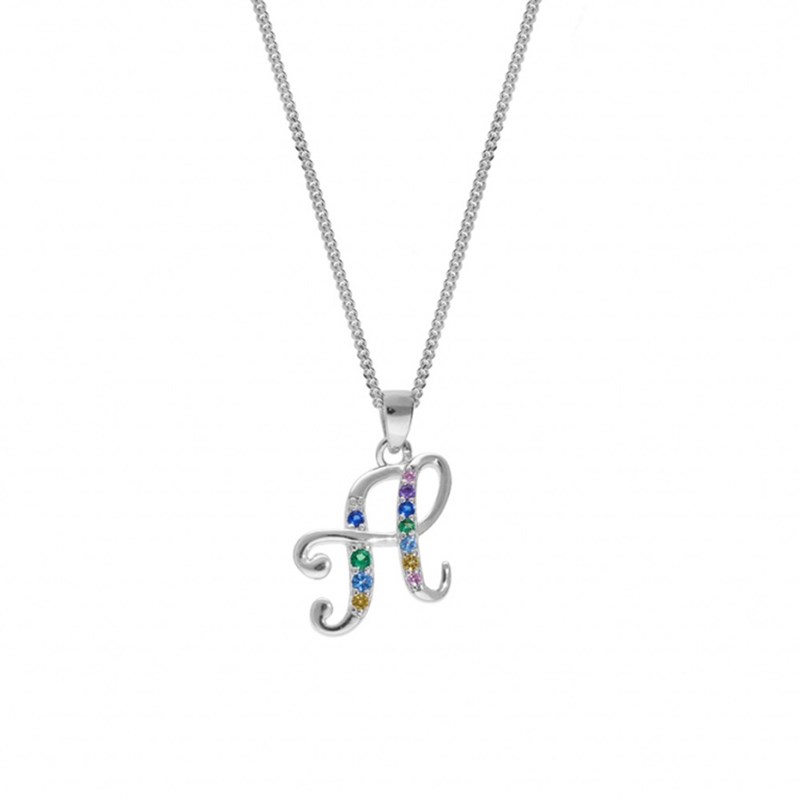 Collier femme Initiale lettre H - Argent et oxydes multicolores - vue 2