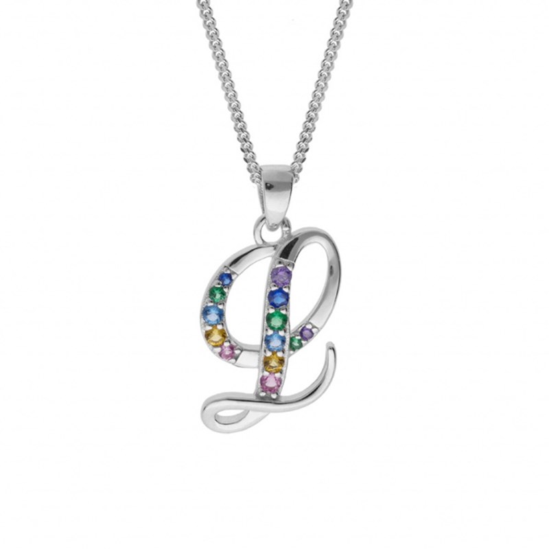 Collier femme Initiale lettre L - Argent et oxydes multicolores