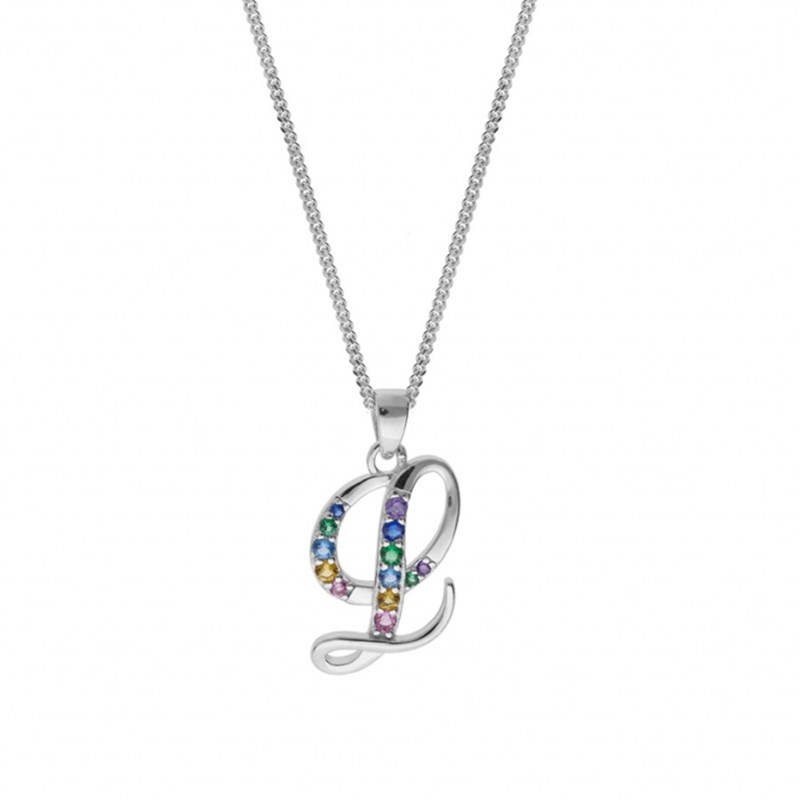 Collier femme Initiale lettre L - Argent et oxydes multicolores - vue 2