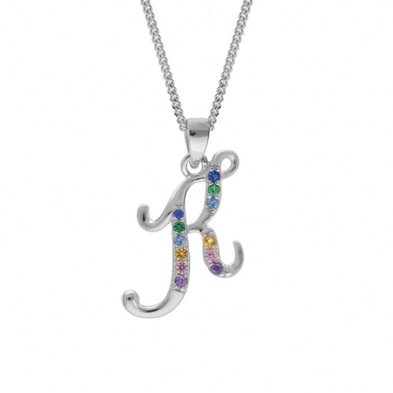 Collier femme Initiale lettre K - Argent et oxydes multicolores