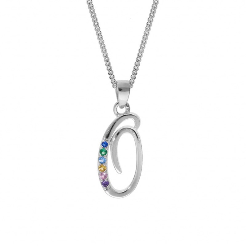 Collier femme Initiale lettre O - Argent et oxydes multicolores