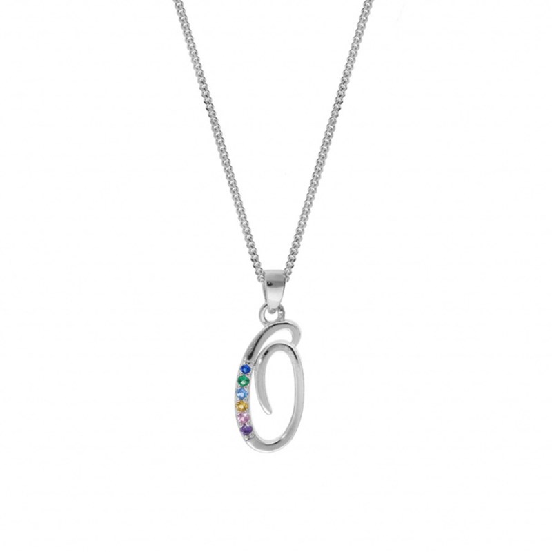 Collier femme Initiale lettre O - Argent et oxydes multicolores - vue 2