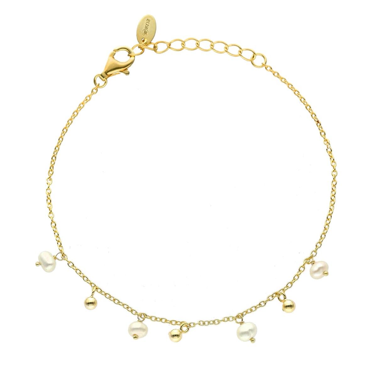 Bracelet Argent Doré Perles Naturelles Blanches Et Dorées