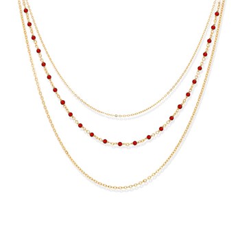 Collier Triple Argent Doré Petite Perles Pierre Lapis