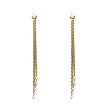 Goud Zilver Oorbellen Met Natuurlijke Witte Parels En Pompon